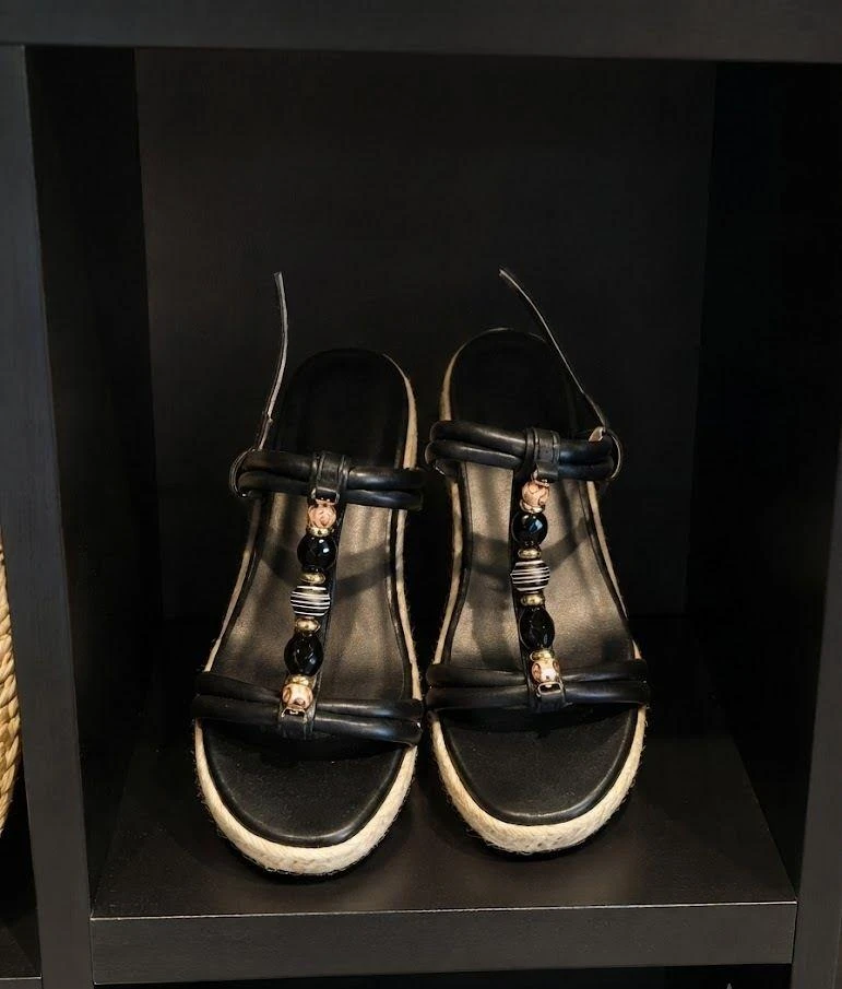 Elegant Black Beaded Platform Sandals